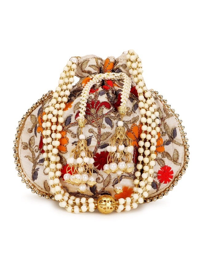 Anekaant Dangle Cream & Multi Floral Embroidered Faux Silk Potlis Combo (Pack of 2) ADCL1134AS2 - Image 2